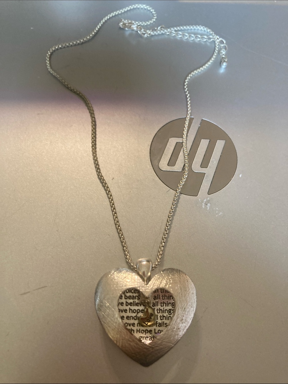 Silver toned 3D heart pendant necklace lobster clasp